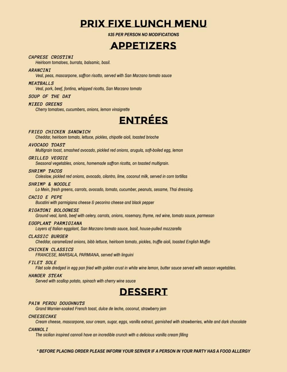 THREE COURSE MEAL LUNCH PRIX FIXE 