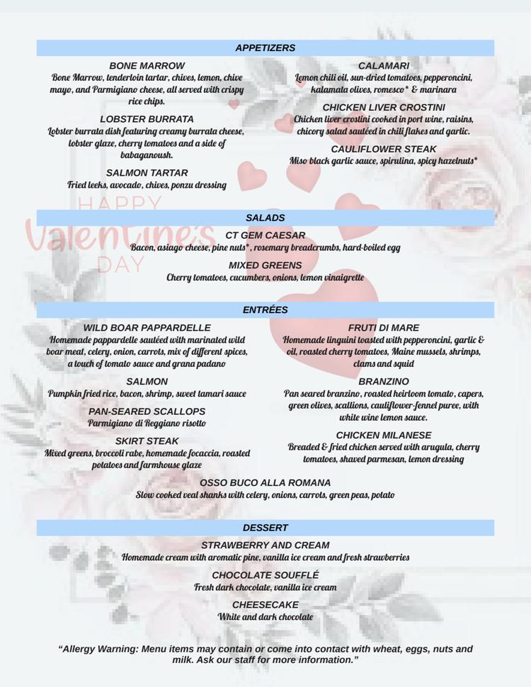 Celebrate Valentine's Day with us by booking your reservation today. Indulge in our specially curated menu designed to make your evening unforgettable, priced at just $115 per person. 