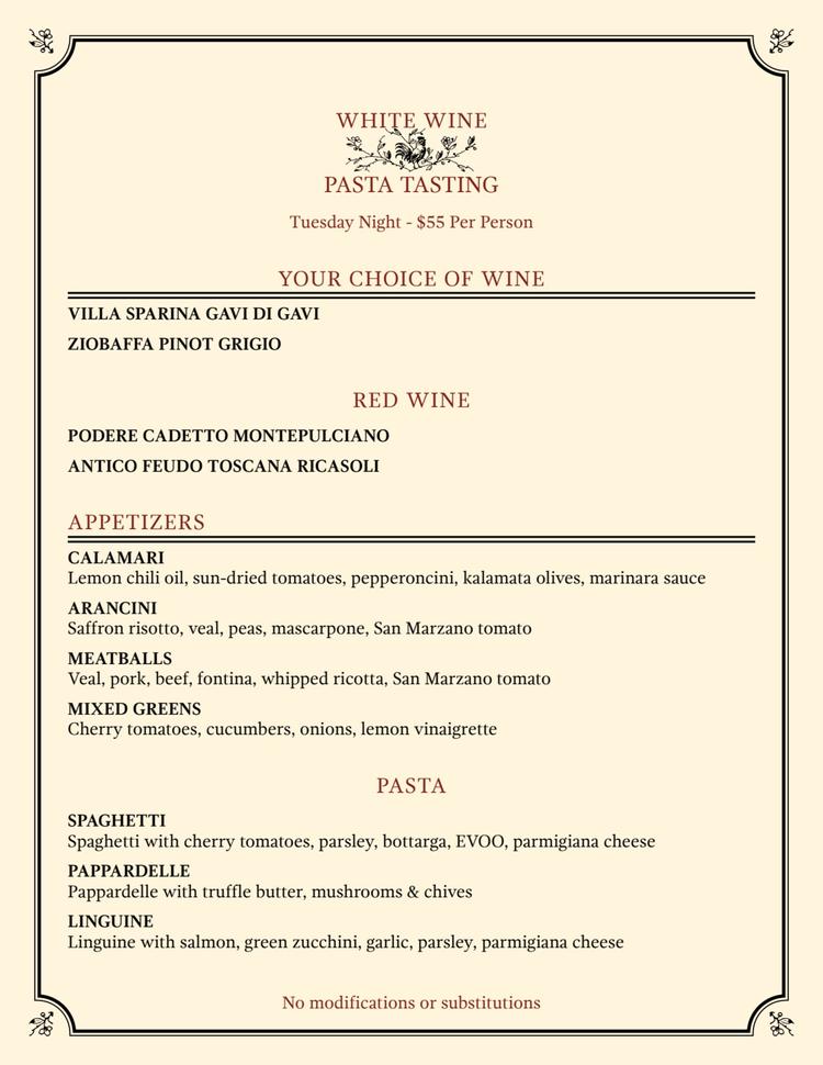 TUESDAY NIGHT PASTA TASTING 